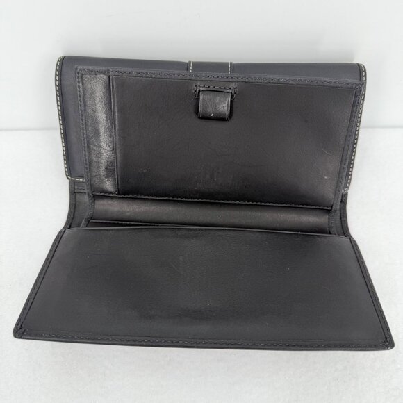 Coach Women's Black Leather Wallet Fold Over Trifold Snap with Checkbook Holder - Picture 5 of 9